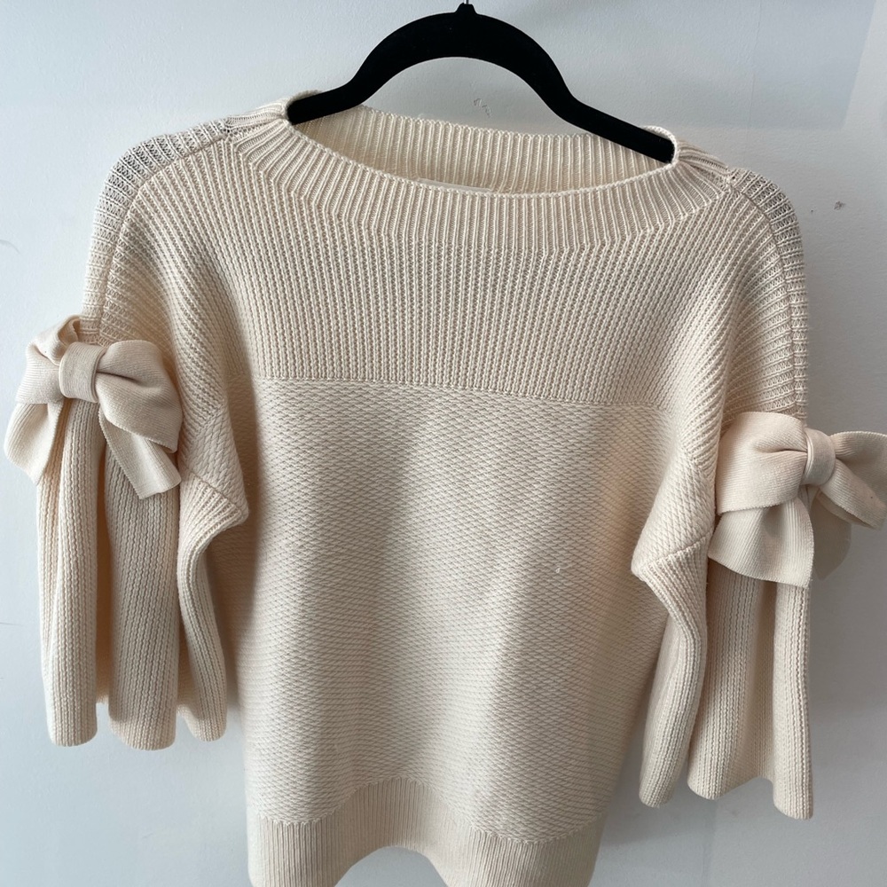Club Monaco Cream Short Sleeve Sweater with Bows